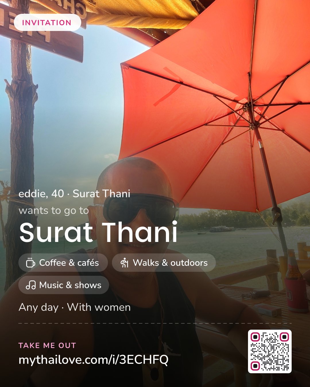 eddie wants to go to Surat Thani: Coffee & cafés + Walks & outdoors + Music & shows. Any day. With women.