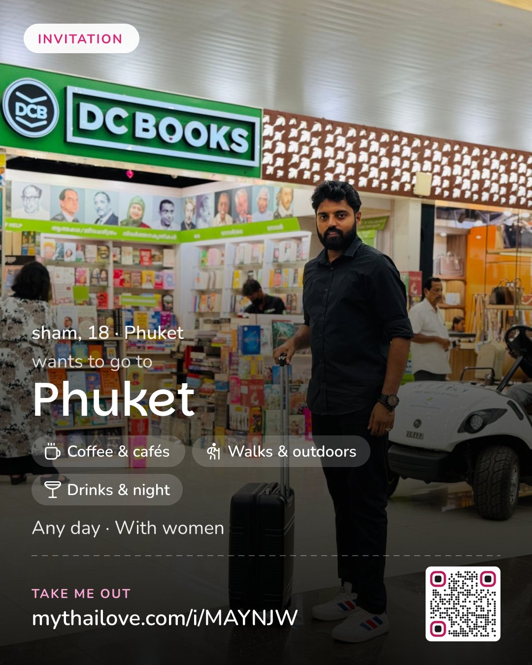 sham wants to go to Phuket: Coffee & cafés + Walks & outdoors + Drinks & night. Any day. With women.