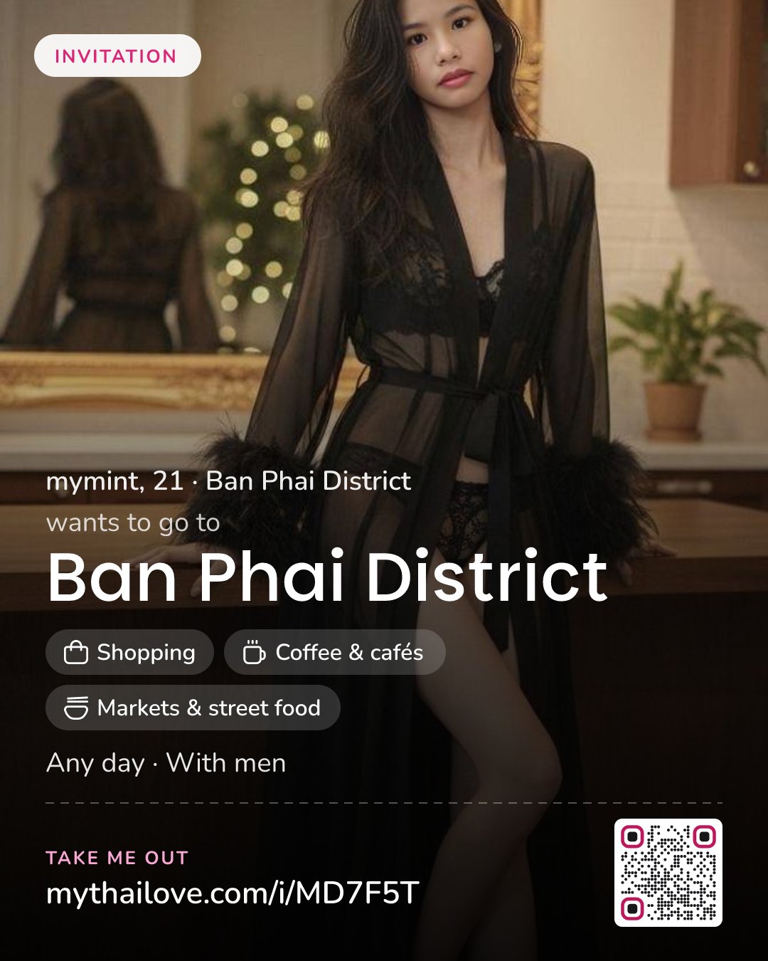 mymint wants to go to Ban Phai District: Shopping + Coffee & cafés + Markets & street food. Any day. With men.