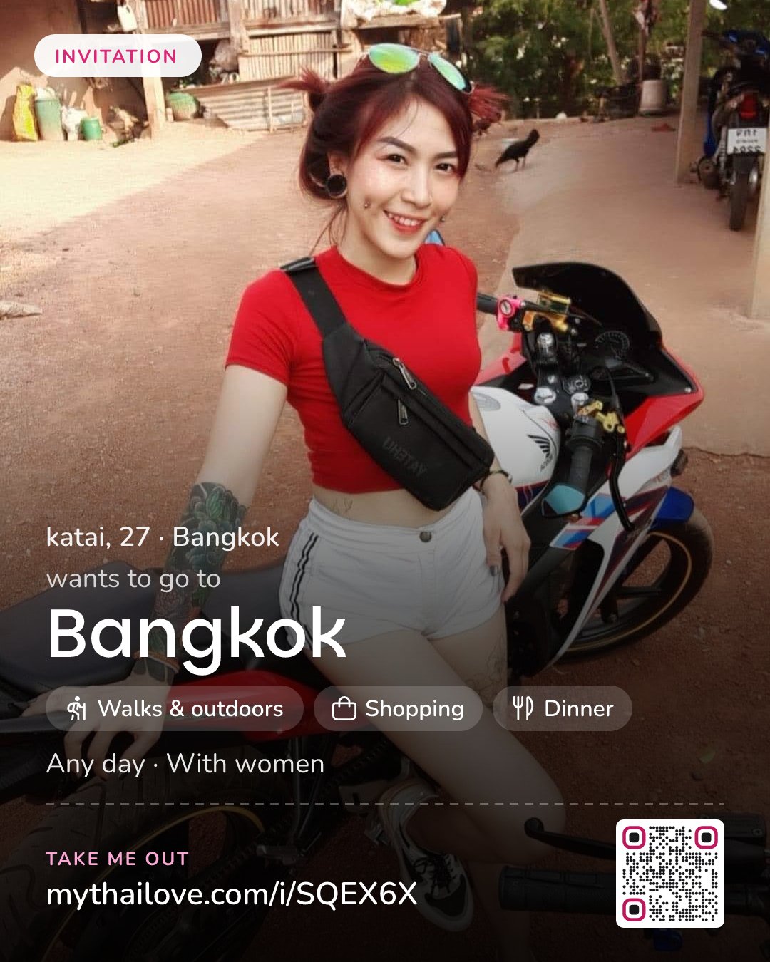 katai wants to go to Bangkok: Walks & outdoors + Shopping + Dinner. Any day. With women.