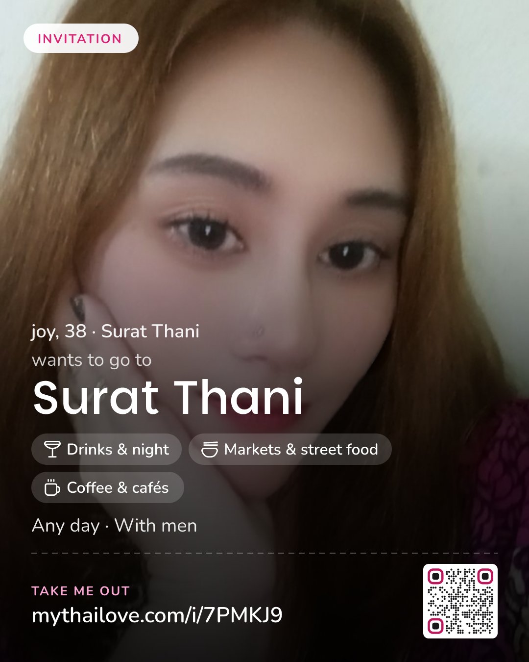 joy wants to go to Surat Thani: Drinks & night + Markets & street food + Coffee & cafés. Any day. With men.