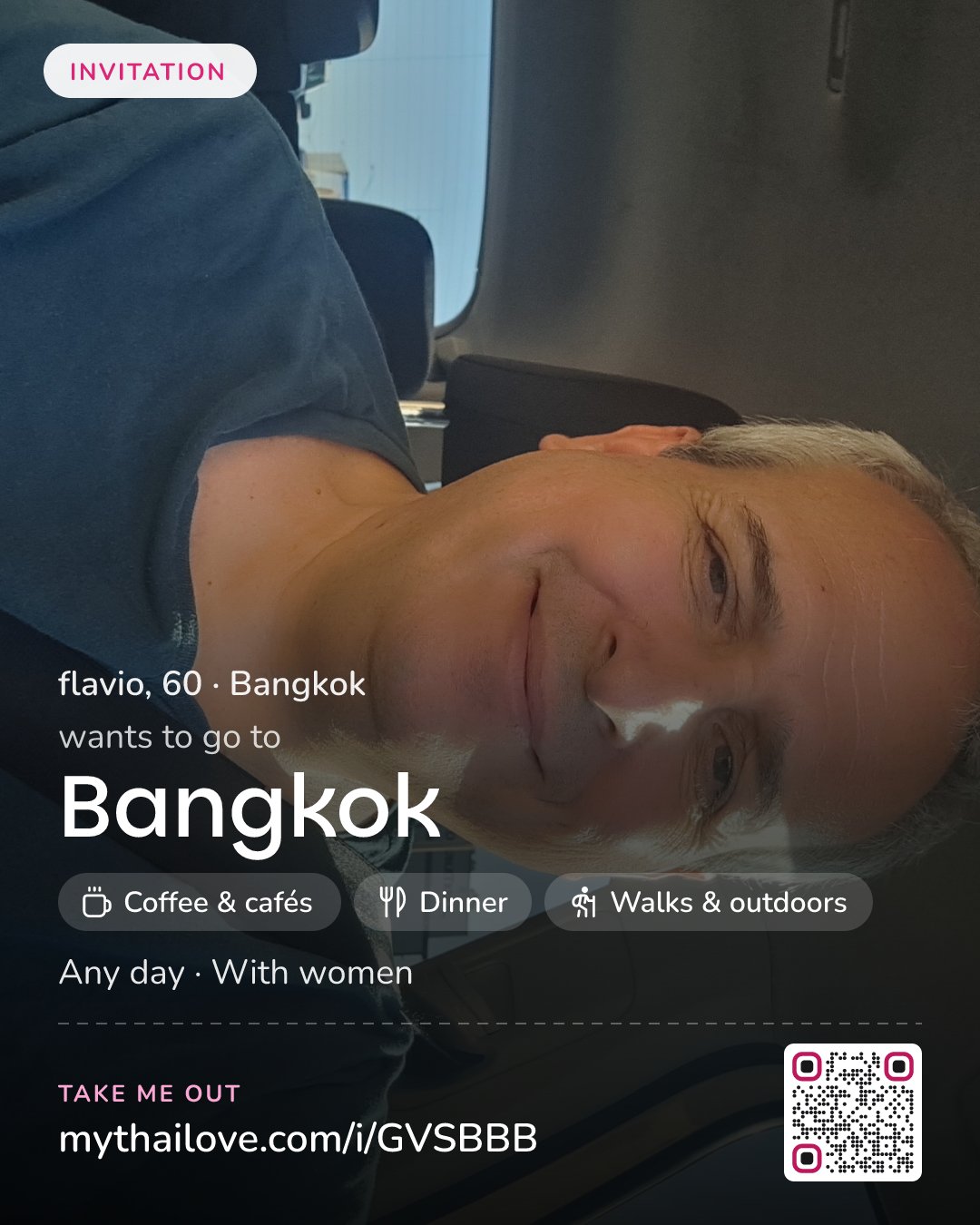 flavio wants to go to Bangkok: Coffee & cafés + Dinner + Walks & outdoors. Any day. With women.