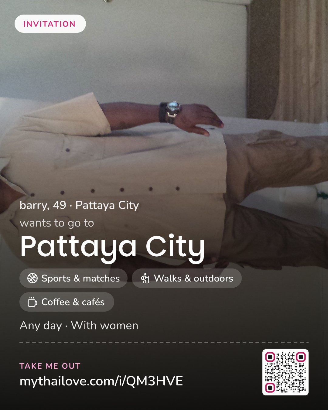 barry wants to go to Pattaya City: Sports & matches + Walks & outdoors + Coffee & cafés. Any day. With women.