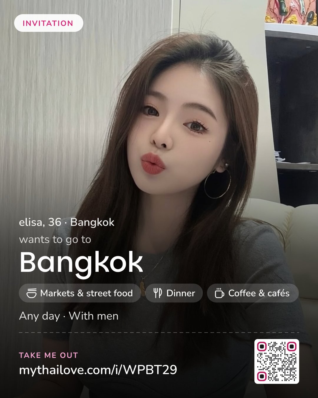 elisa wants to go to Bangkok: Markets & street food + Dinner + Coffee & cafés. Any day. With men.