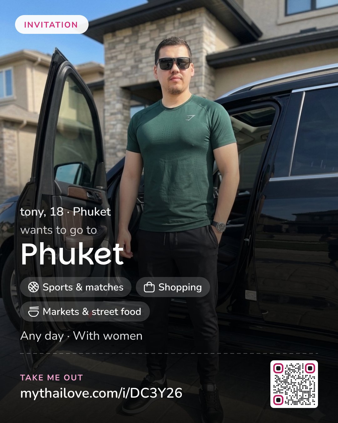 tony wants to go to Phuket: Sports & matches + Shopping + Markets & street food. Any day. With women.