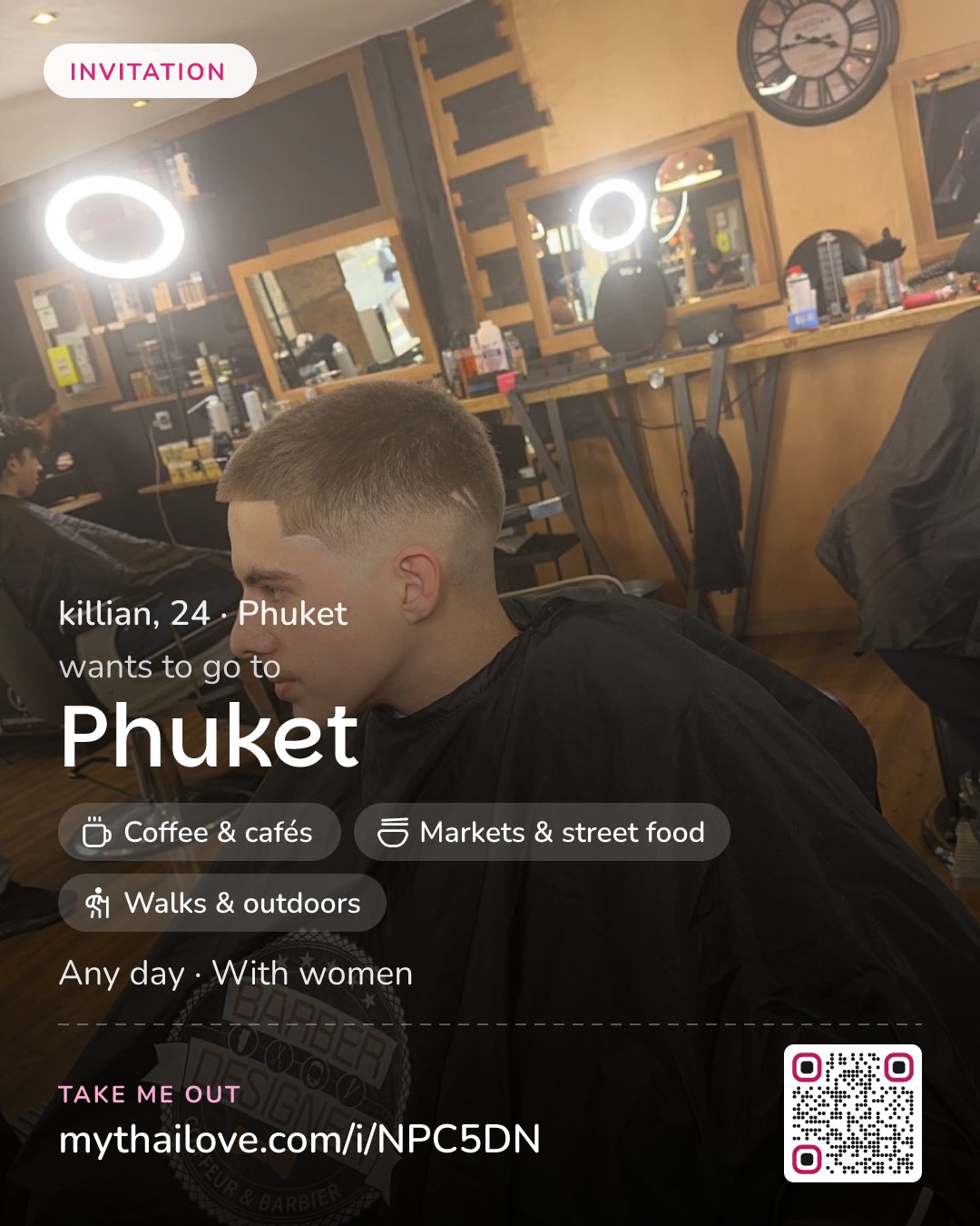 killian wants to go to Phuket: Coffee & cafés + Markets & street food + Walks & outdoors. Any day. With women.