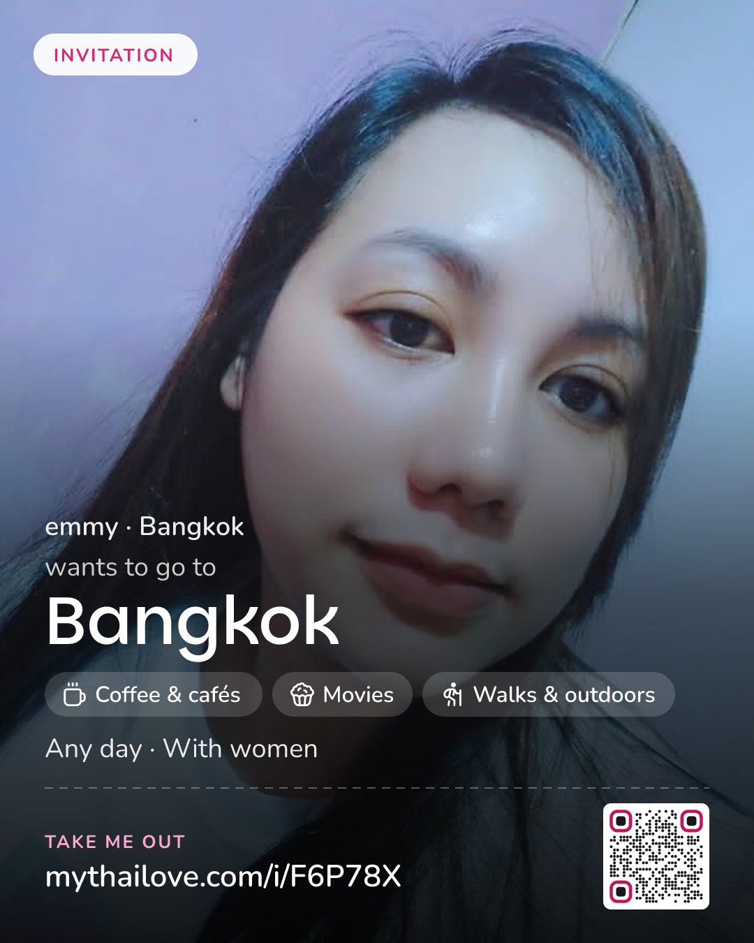 emmy wants to go to Bangkok: Coffee & cafés + Movies + Walks & outdoors. Any day. With women.