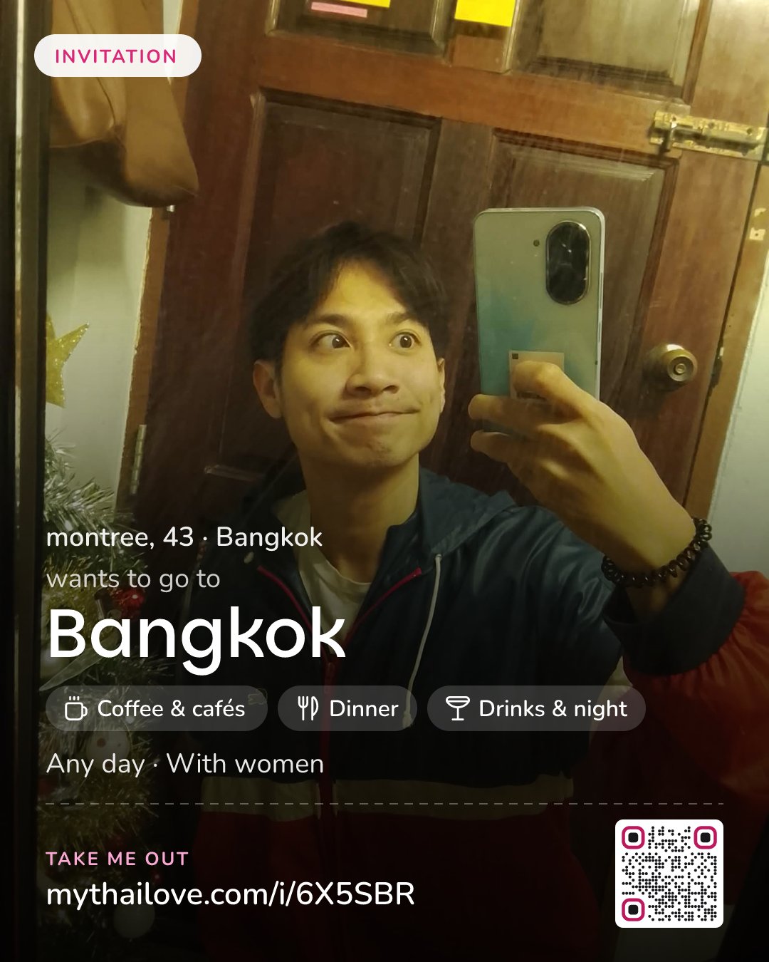 montree wants to go to Bangkok: Coffee & cafés + Dinner + Drinks & night. Any day. With women.