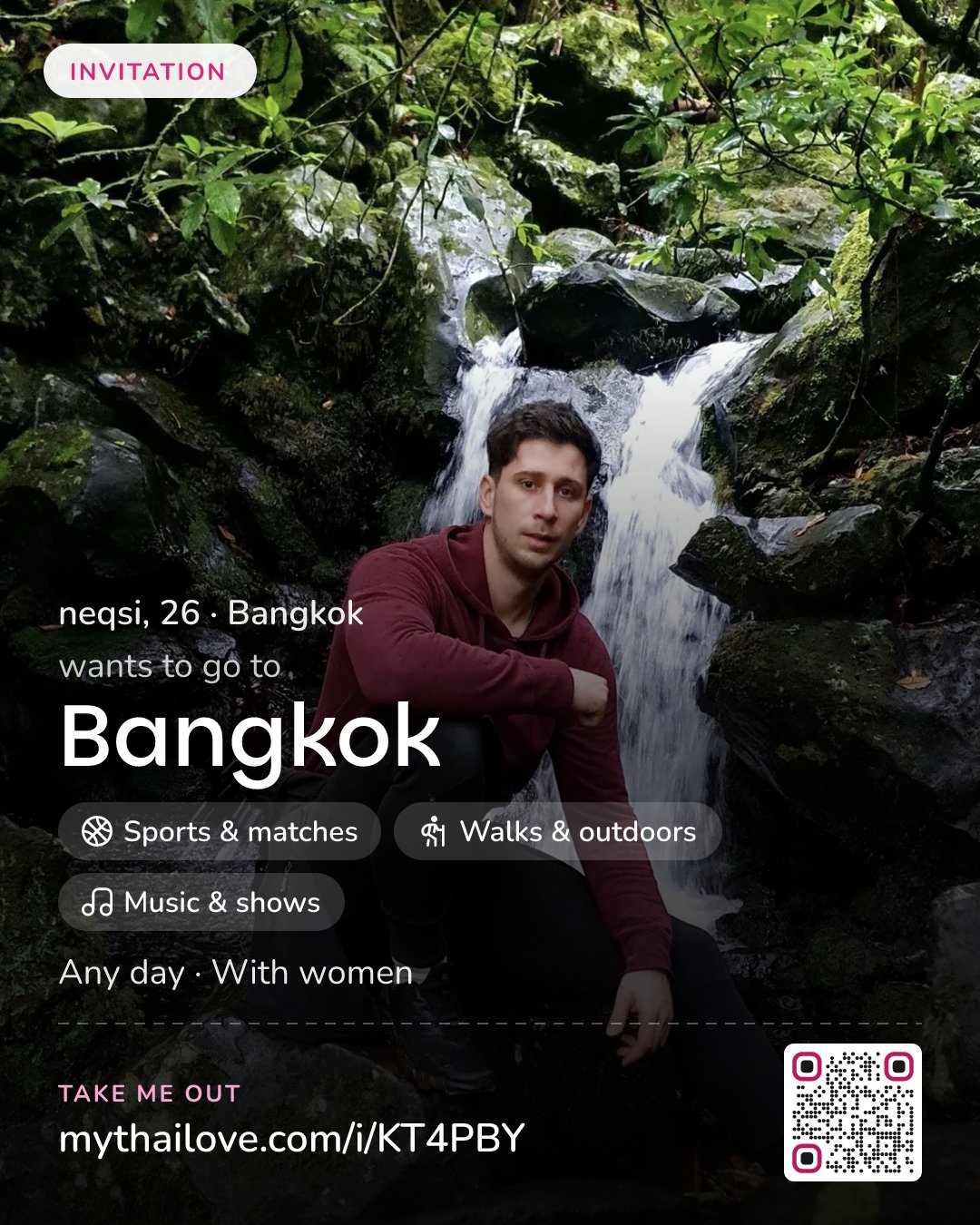 neqsi wants to go to Bangkok: Sports & matches + Walks & outdoors + Music & shows. Any day. With women.